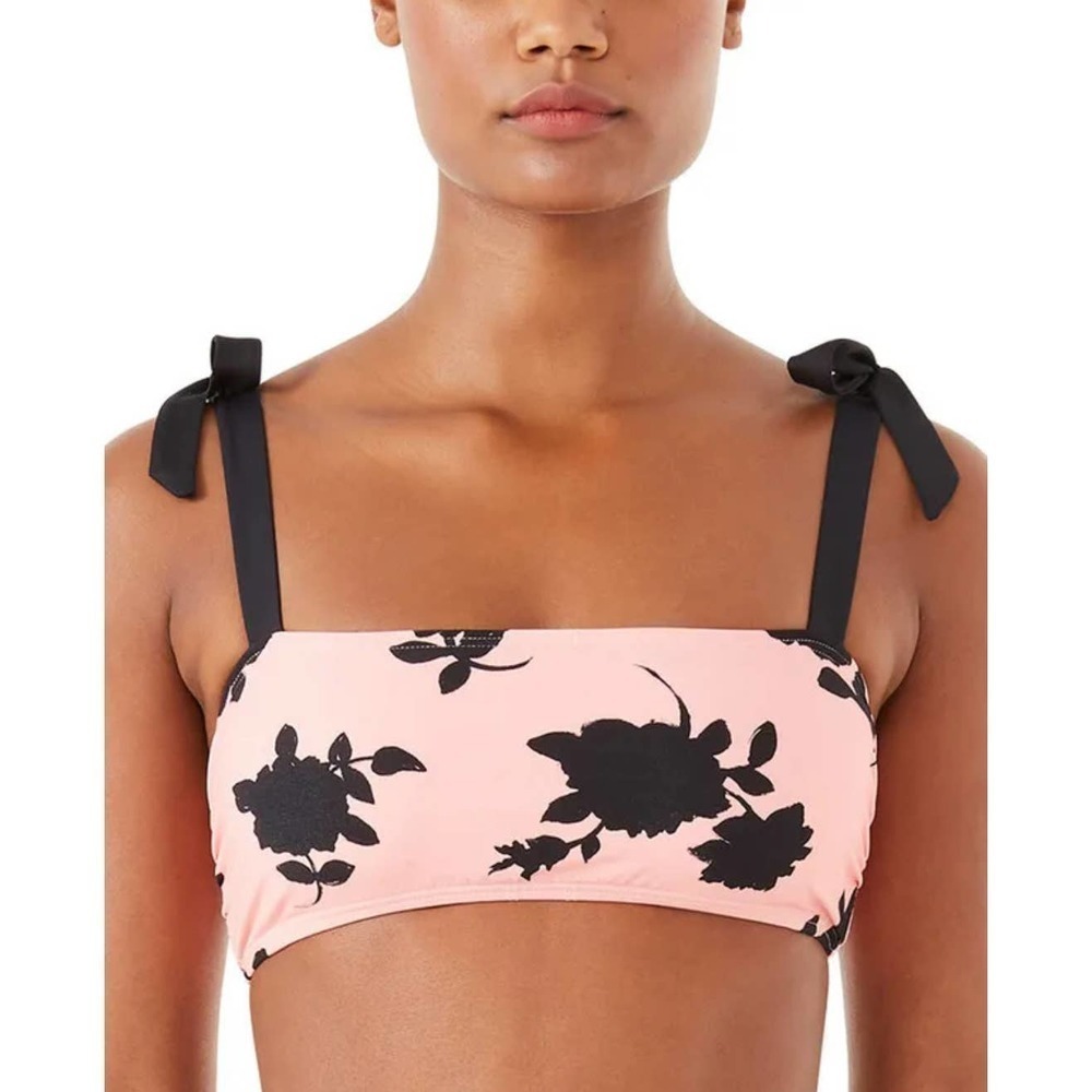 Kate Spade Bow Tie Bikini Top Pink Black Floral Strap Bandeau Womens M NWT Cute